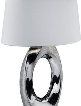 Reality Leuchten Schreibtischlampe Taba, E27 Tischleuchte mit Keramikfuß und weiß-silberfarbigem Stoffschirm