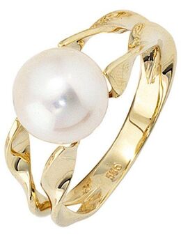 JOBO Perlenring, 585 Gold mit einer Süßwasser-Zuchtperle