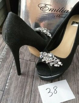 High Heel Peep Toe 38 schwarz silber Strass Plateau NEU - Hasselroth