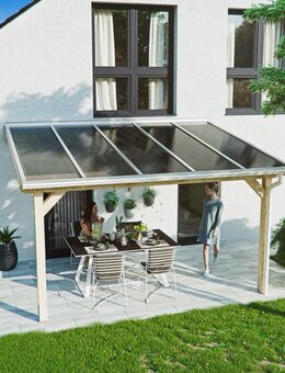 Terrassendachbausatz, Pultdach, Leimbinder inkl. Dacheindeckung und Regenrinne - Rheinberg