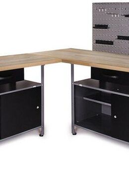 ONDIS24 Werkstatt-Set Ecklösung »One«, (3-tlg), Arbeitshöhe 85 cm - Buchen Arbeitsplatte 27 mm stark
