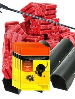 XXL Starter-Set Rattenbekämpfung - 3kg Rattenköder, 3 Fallen, Auslegezange, 5 Klebefallen, 3 Köderstationen - Ingolstadt