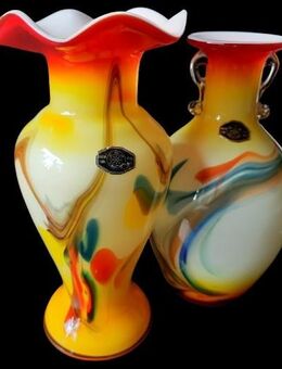1 Paar Original Vintage mundgeblasene Glas „Dalian – Schneeflocke“ Vasen - Niederfischbach