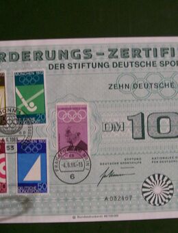 Sport Olympia 72, Förderungs-Zertifikat, Briefmarken Bund. - Erftstadt