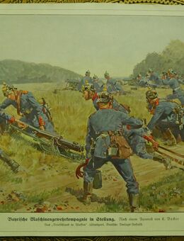 Bayrische Maschinengewehrkompanie in Stellung., C. Becker , Farbdruck , Blatt 32cm x 23cm , Militär , M7 - Görlitz