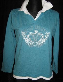 NEUw * VINTAGE * Old Shool- Style * Bodycon * Langarm * Longsleeve * Polo * T- Shirt "AUTHENTIC" Gr. 40- 42/ M * petrol- türkis * weiß * - Riedlingen Zentrum