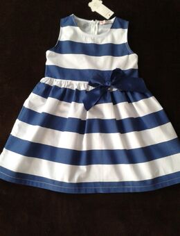 Kinder Mädchen Baby Kleid Kleidchen Schleifen Gestreift Schleife Festlich Besondere Anlässe Marineblau Weiß Reißverschluss Gr. 68/74 - Albstadt