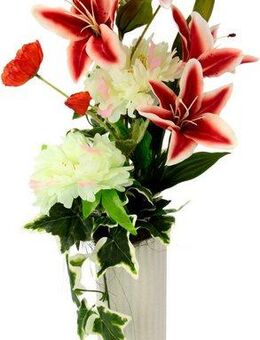 Kunstblume Arrangement Lilie/Pfingstrose, I.GE.A., Höhe 63 cm, Vase aus Keramik