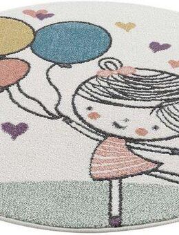 Carpet City Kinderteppich Anime9393, rund, Höhe: 11 mm, Spielteppich, Mädchen, Herzen, Ballon, Weicher Flor, Pflegeleicht