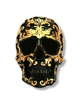 3D Dekoration Skelettkopf Schwarz Goldfarbe Totenkopf Schädel Deko Objekt Kopf 23,90€* - Villingen-Schwenningen