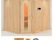 Karibu Sauna Marit, BxTxH: 245 x 210 x 202 cm, 68 mm, (Set) 9-kW-Bio-Ofen mit externer Steuerung