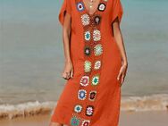 NEU OVP Damen Elegantes Strandkleid Sommerkleid Strandtunika Strandponcho Blumen Crochet Kaftan Kleid mit V-Ausschnitt - Neustadt (Hessen)