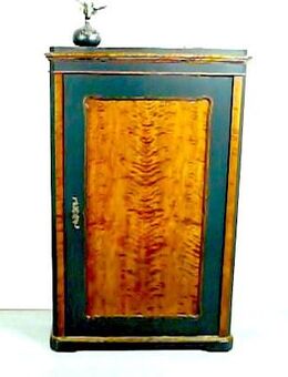 Biedermeier Vertiko Geschirrschrank / Wäscheschrank, 1-türig, um 1870, Birke geflammt + Dunkelgrau - Sinzig