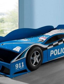 Vipack Autobett Police, inkl. Stauraum vorne, mit Lattenrost, MDF lackiert (B/H/T ca. 175x48x78cm, seitliche Räder sind geststehend), ein Highlight im Kinderzimmer