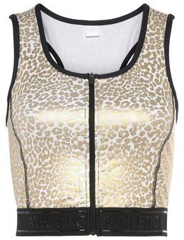 LASCANA ACTIVE Crop-Top Sporttop mit glänzendem Animalprint und 3D-Schriftzug auf dem Bund