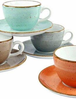 CreaTable Tasse Tassen Set VINTAGE NATURE, Porzellan, 4 Kaffeetassen, 4 Untertassen