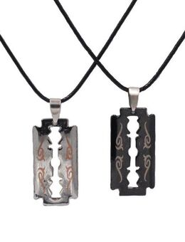 Steuer Partnerkette Set Freundschaft Kette Partner Rasierklinge schwarz silberfarben