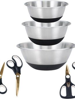 KING Schüssel EASYCUT, Edelstahl, (Set, 8-tlg), 3 Schüsseln aus Edelstahl, 5 Scheren