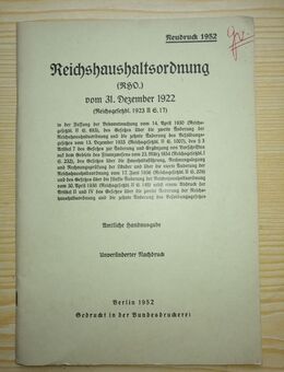 Reichshaushaltsordnung RHO 31.12.1922 amtliche Ausg histori uralt - Hamburg Wandsbek