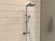 welltime Duschsystem Turin, Höhe 115 cm, Überkopfbrauseset eckig mit Thermostat,30cm Kopfbrause mit Regendusche