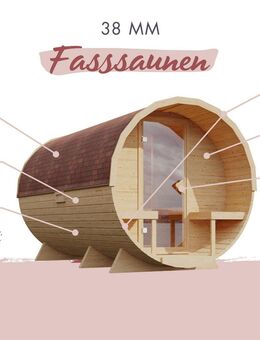 KONIFERA Fasssauna Lathy XL, BxTxH: 225 x 295 x 229 cm, 38 mm, Saunaofen mit eingebauter Steuerung 9 kW