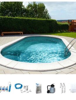 my POOL BWT Ovalpool PREMIUM mit grauer Innenfolie (Komplett-Set, 7-tlg), Höhe 120 cm, in verschiedenen Größen