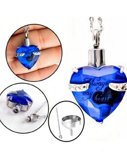 Mini Urne Feuerbestattung Asche Anhänger Gedenkschmuck Modeschmuck Herz Blau 23,90€* - Villingen-Schwenningen