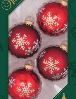Krebs Glas Lauscha Weihnachtsbaumkugel Schneestern, Weihnachtsdeko rot, Christbaumschmuck (4 St), Christbaumkugeln aus Glas