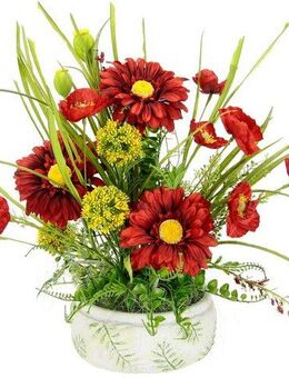 Kunstblume Blumenarrangement aus Gerbera und Mohnblumen in Schale aus Keramik, I.GE.A., Höhe 38 cm, Dekoblumen Blumenstrauß Seidenblumen Tischdeko Hochzeitsdeko