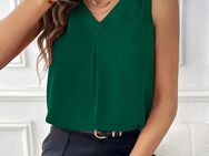 Einfarbiges (grün) V-Ausschnitt-Bluse, ärmellose Bluse für Frühling & Sommer, Damenbekleidung - Troisdorf