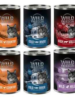 Wild Freedom Adult 6 x 400 g - getreidefreie Rezeptur - Mixpaket 2 (Huhn, Seelachs, Rind, Ente)