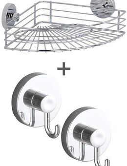 WENKO Eckregal Vacuum-Loc® Modell Bari, 3-tlg., fürs Badezimmer mit 2 Haken, Befestigen ohne Bohren