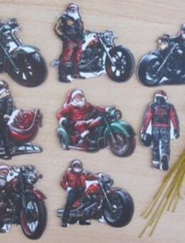 16 Motorrad Weihnachtsmänner f. Weihnachts-Deko, Holz, 8 cm, noch nicht genutzt - Darmstadt