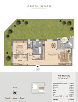 Whg. 12 - Optimal geschnittene Erdgeschosswohnung mit großzügigem Balkon und Garten! - Creglingen