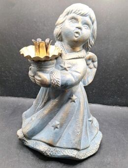 Engel mit Kerzenhalter 16cm hoch 11cm breit Keramik grau-gold - Essen