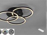 Reality Leuchten LED Deckenleuchte Circle, Memoryfunktion, Nachtlichtfunktion, LED fest integriert, warmweiß - kaltweiß, Deckenlampe schwarz matt mit schwenkbaren Ringen / inkl. Fernbedienung