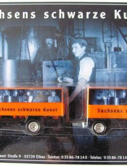 Eibauer Münch-Bräu Nr.61 - Sachsens schwarze Kunst - IFA H6 - Hängerzug Oldie auf Blechschild - Doberschütz