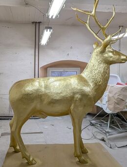 Hirsch lebensgroß 3D😉 mit Glitter Effekt Goldfarben lackiert Skulptur Tiere - Heidesee