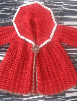 Mädchen Babygirl Kinder Baby Hand Made Jacke Jackchen Mantel Rot Cream Braun Gr. ca. 9-18 Monate, wie neu, einmal getragen. - Albstadt