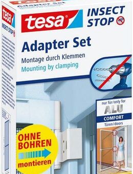 tesa Insektenschutz-Tür Insect Stop Falt Adapter für ALU Comfort Fliegengitter - Adapter-Set, (Packung, 3-St., Adapter für Alu Comfort Türen), zur Montage von Insektenschutz an Balkontür / Terrassentür