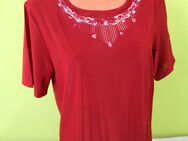 Blusenshirt L 42 rot kurzarm Shirt T-Shirt Bluse bestickt Kurzamshirt Damen rot - Mühlberg (Elbe)