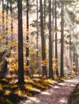 Verk. Orig. Gemälde "Sonniger Wald" ,50x70, Öl,Acryl,Leinw. Seifried - Eisenhüttenstadt