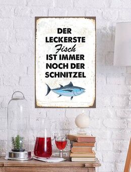 queence Metallbild Schnitzelfisch, Schriftzug, Schriftzüge, Sprüche, Sprüche & Texte, Tiere (1 St), Stahlschilder