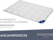 SPESSARTTRAUM Daunenbettdecke First Class, Füllung: 90% Daunen / 10% Federn, Klasse 1, Downpass zertifiziert, Bezug: 100% Baumwolle, nachhaltig (Made in Green), Hausstauballergiker geeignet, 5 Wärmeklassen & 6 Größen, Bestseller