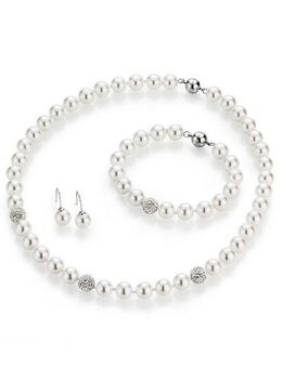 Firetti Schmuckset Multipack Schmuck Geschenk Perlenkette Perlenarmband Perlohrhaken (Set, 4-tlg), mit Muschelkernperlen und Kristallsteinen