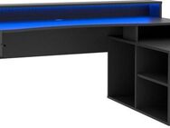 FORTE Gamingtisch Tezaur, Eckschreibtisch mit RGB-Beleuchtung, Tower rechts/links montierbar