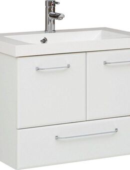 Saphir Waschtisch Quickset Mineralmarmor-Waschtisch mit Unterschrank, 74 cm breit, Wachplatz, Griffe Chrom Glanz, inkl. Türdämpfer, 2 Türen, 1 Schublade