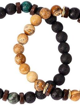 Firetti Armband Set Schmuck Geschenk Armschmuck Armkette Edelstein Perlen, Onesize (Set, 2-tlg), Made in Germany - mit Lavastein, Türkis (beh), Landschafts Jaspis