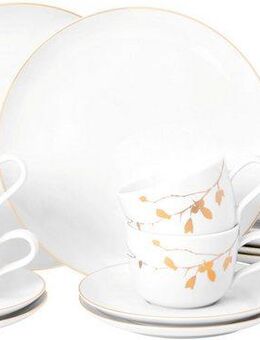 Seltmann Weiden Kaffeeservice Geschirr-Set, 18 Teile, Liberty Golden Rose Hip (18-tlg), 6 Personen, Porzellan, Tassen, Untertassen, Teller, Made in Germany, 18 Teile, für 6 Personen