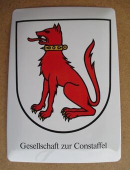 Sächsiilüüte Zunftwappen Constaffel 1336 Postkarte aus Blech. - Volketswil